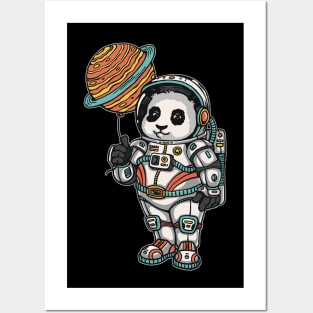 Astronaut Panda With Saturn Balloon Posters and Art